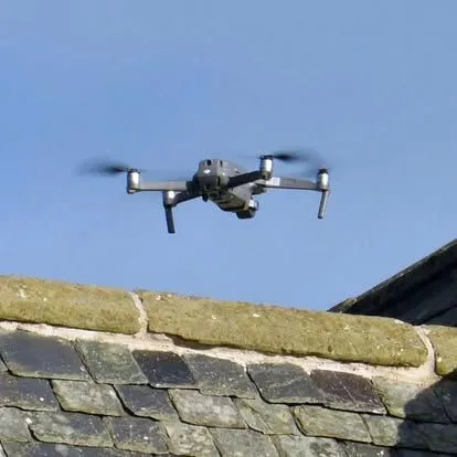 Free drone roof survey and chimney stack inspection carried out before a Derby job